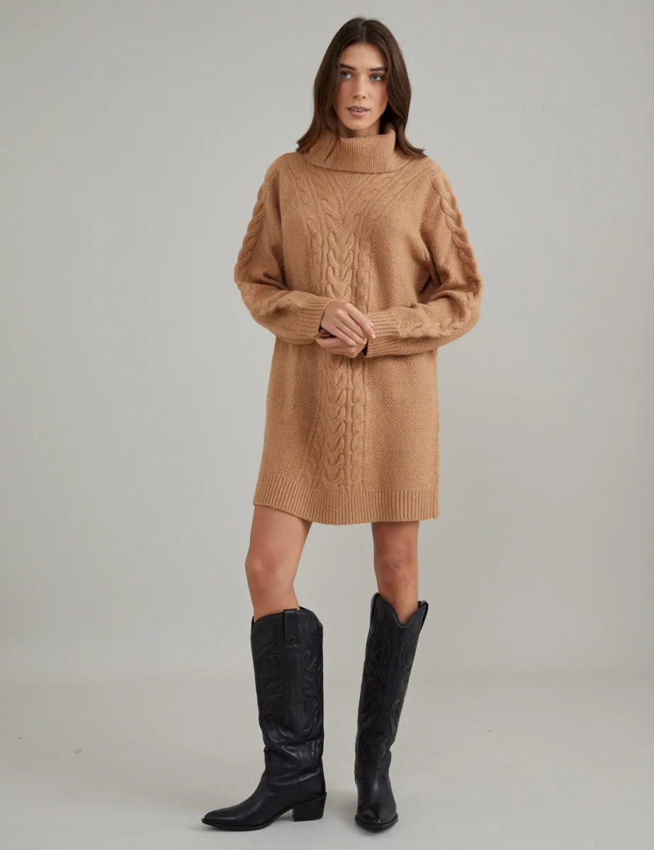 Camel Roll Neck Cable Stitch Mini Jumper Dress sold by Nobody's Child product image thumbnail 3