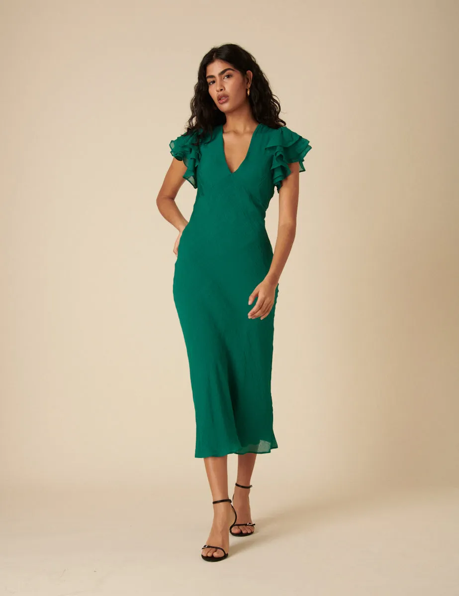 Green Frill Sleeve Layla Midi Dress sold by Nobody's Child