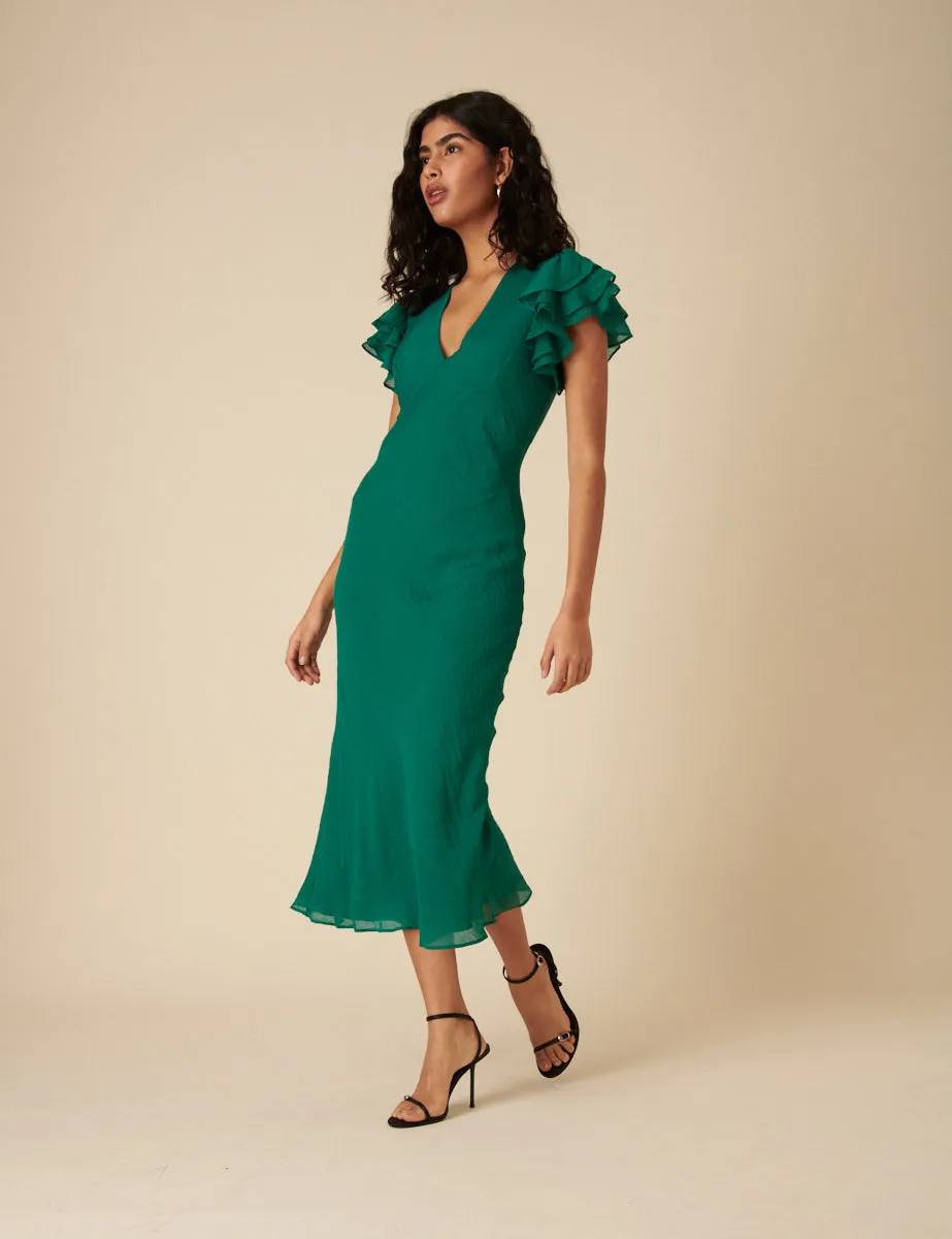 Green Frill Sleeve Layla Midi Dress sold by Nobody's Child product image thumbnail 4