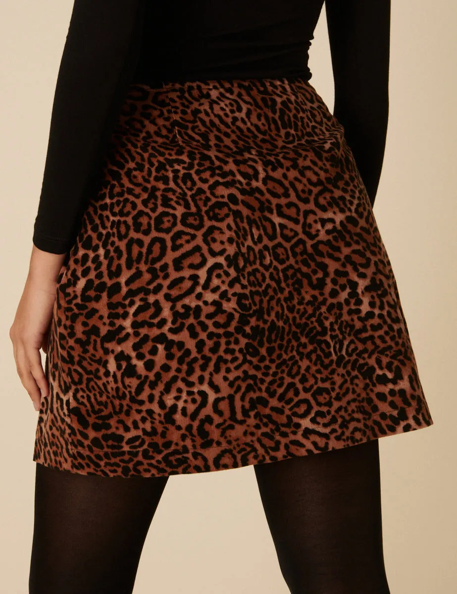Leopard Print Cord Mini Skirt sold by Nobody's Child product image thumbnail 4