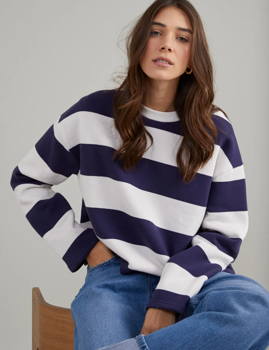 Navy and White Striped Boxy Sweatshirt sold by Nobody's Child product image thumbnail 4