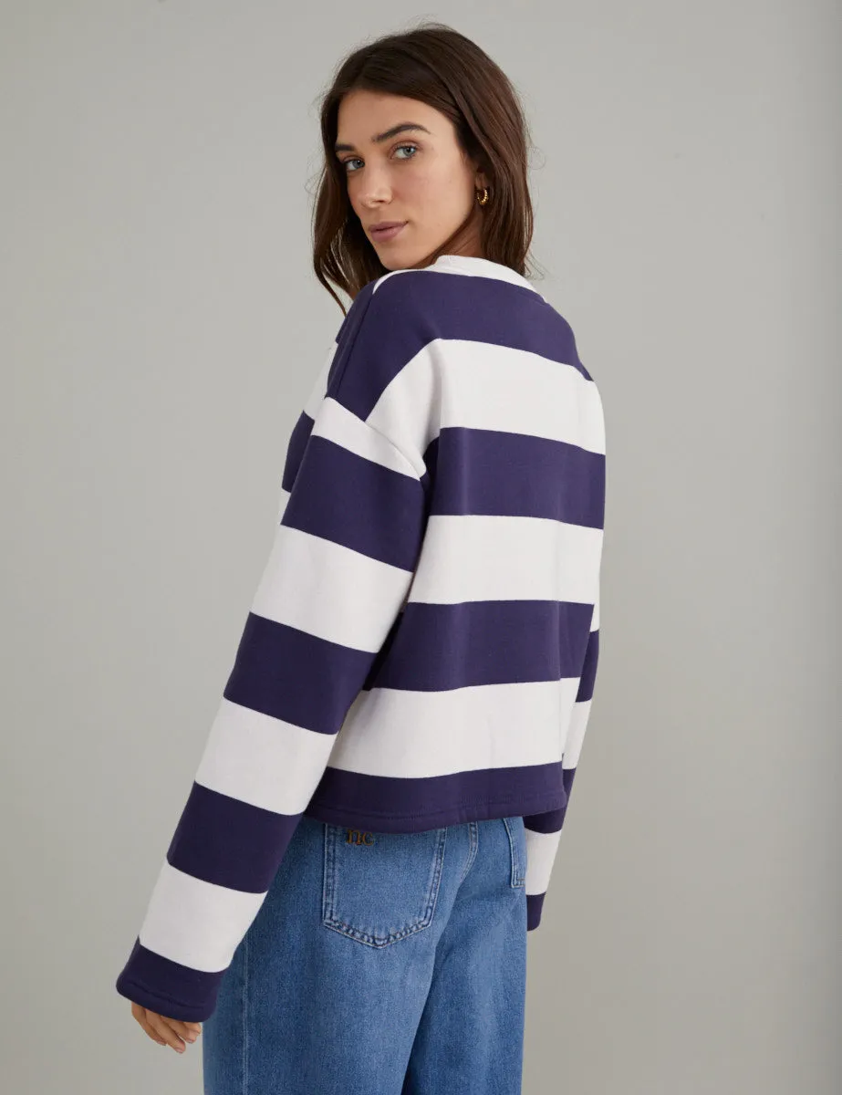 Navy and White Striped Boxy Sweatshirt sold by Nobody's Child product image thumbnail 5