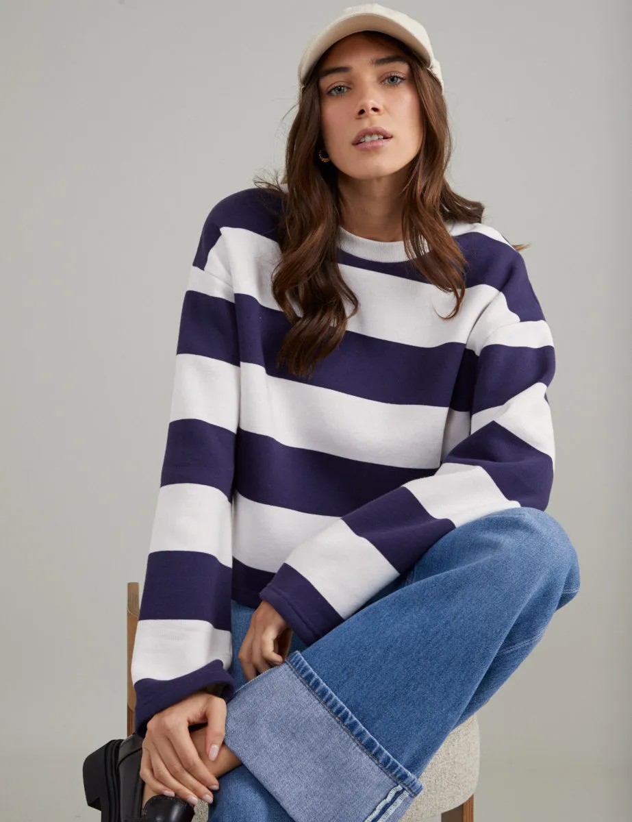 Navy and White Striped Boxy Sweatshirt sold by Nobody's Child