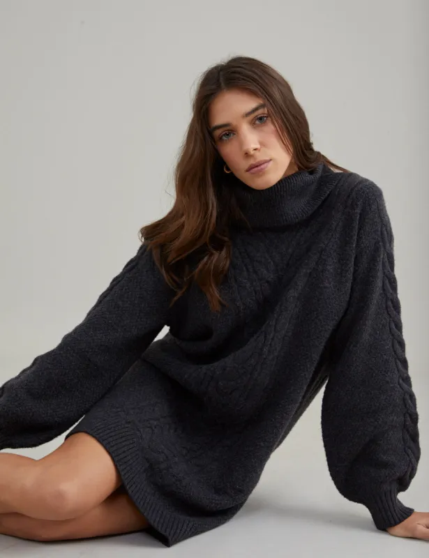 Grey Roll Neck Mini Jumper Dress sold by Nobody's Child