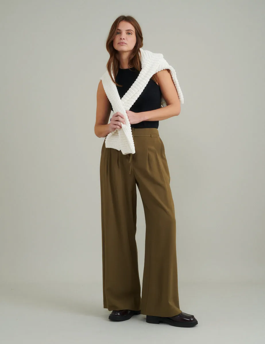 Green Tie Waist Wide Leg Trousers sold by Nobody's Child