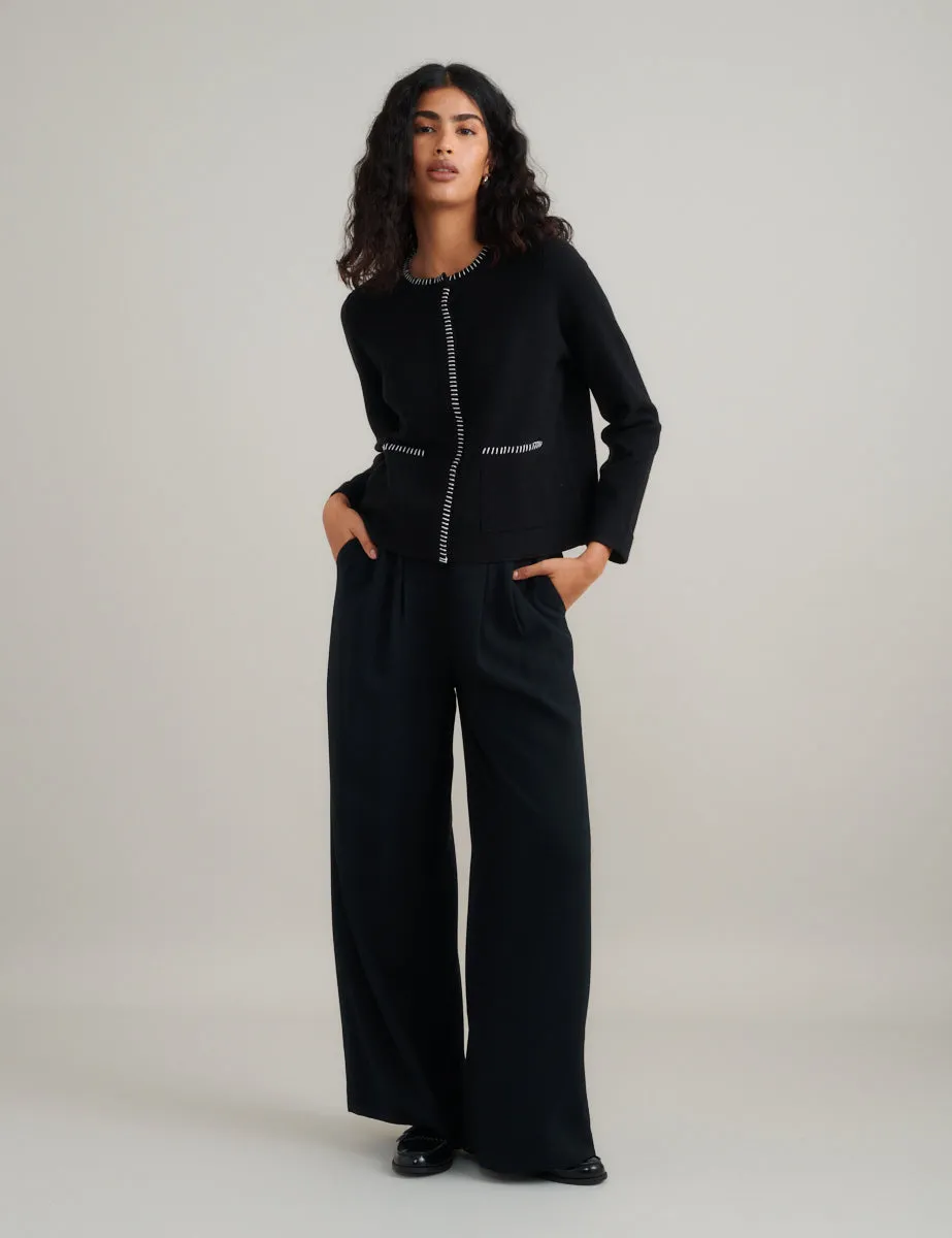 Black Blanket Stitch Crew Neck Cardigan sold by Nobody's Child product image thumbnail 4