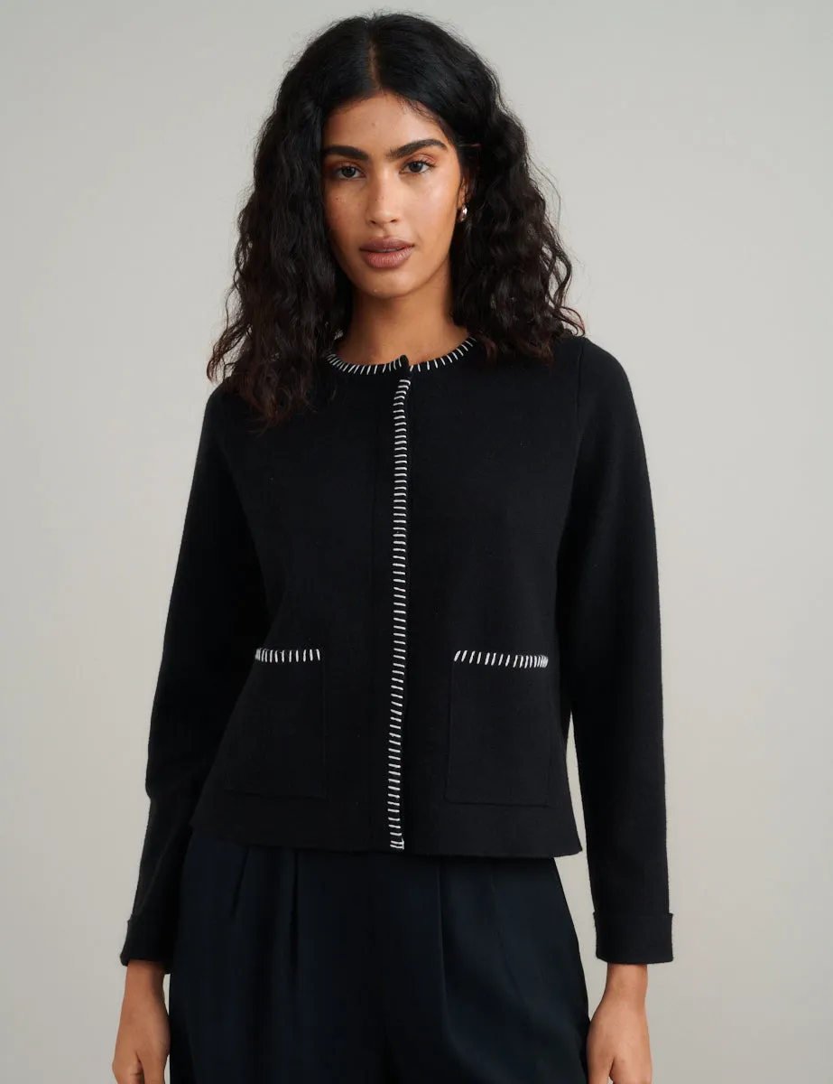 Black Blanket Stitch Crew Neck Cardigan sold by Nobody's Child product image thumbnail 3