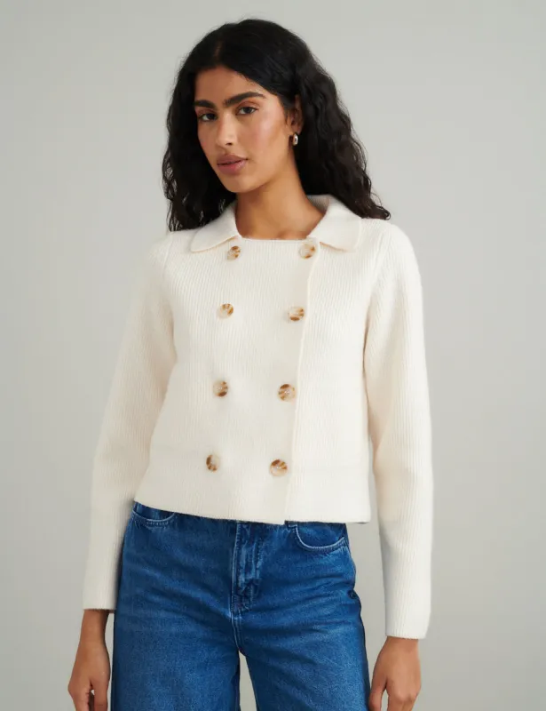 Cream Double Breasted Collar Cardigan sold by Nobody's Child