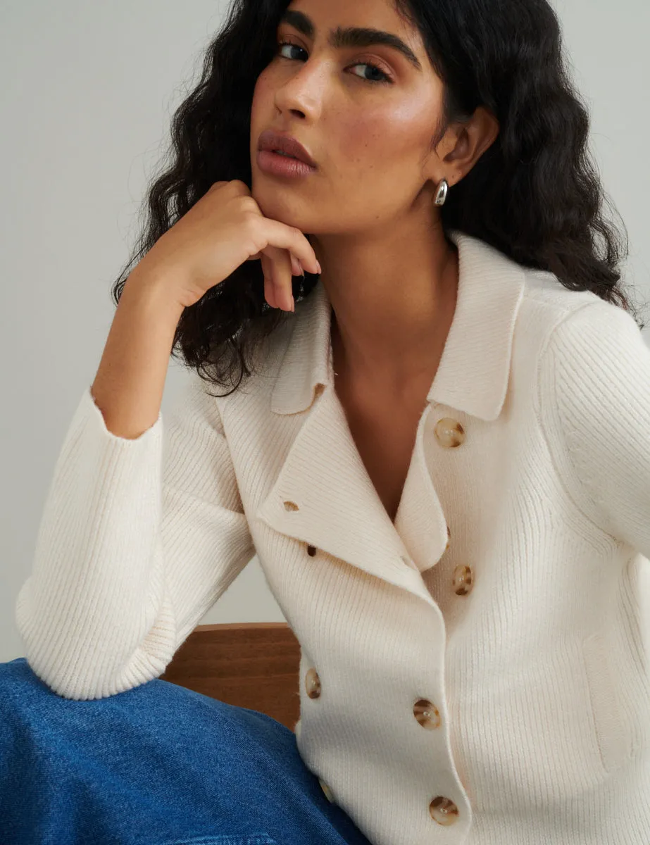 Cream Double Breasted Collar Cardigan sold by Nobody's Child product image thumbnail 4