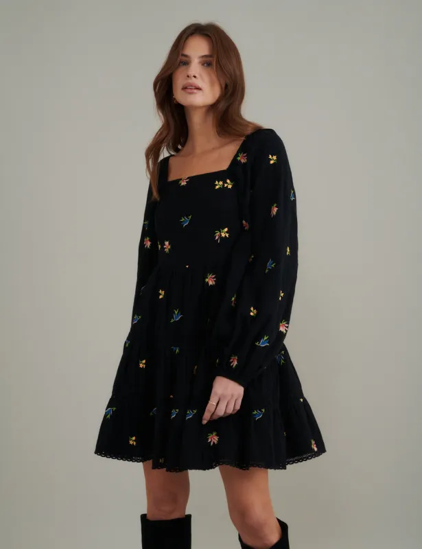 Black Floral Embroidered Whitley Mini Dress sold by Nobody's Child