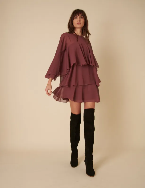 Burgundy Ruffled Ret Mini Dress sold by Nobody's Child