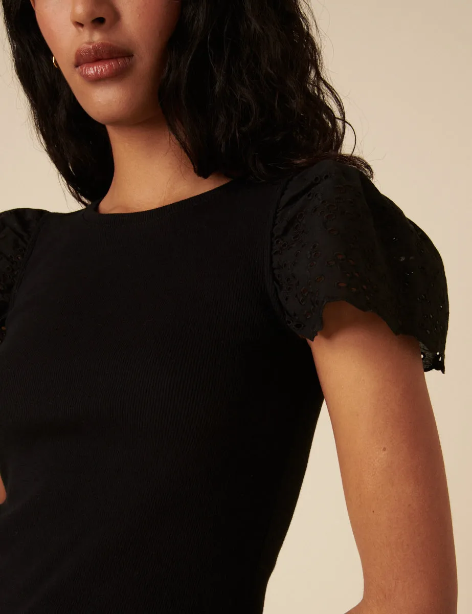 Black Broderie Sleeve Top sold by Nobody's Child product image thumbnail 2