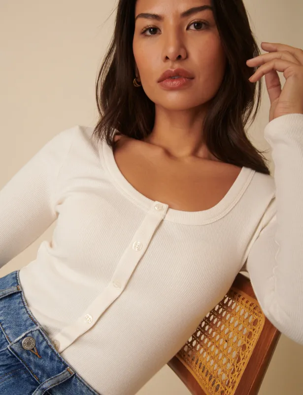 Cream Scoop Neck Button Through Top sold by Nobody's Child