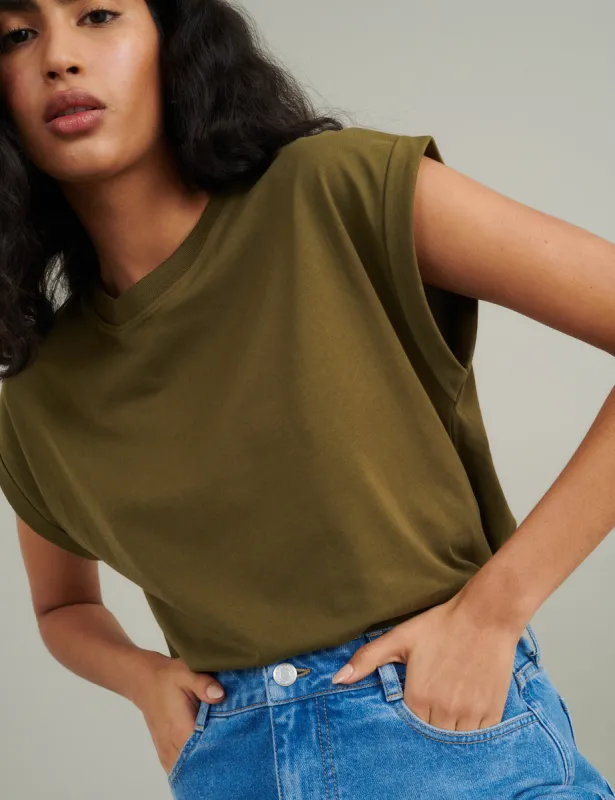 Khaki Green Cap Sleeve T-Shirt sold by Nobody's Child
