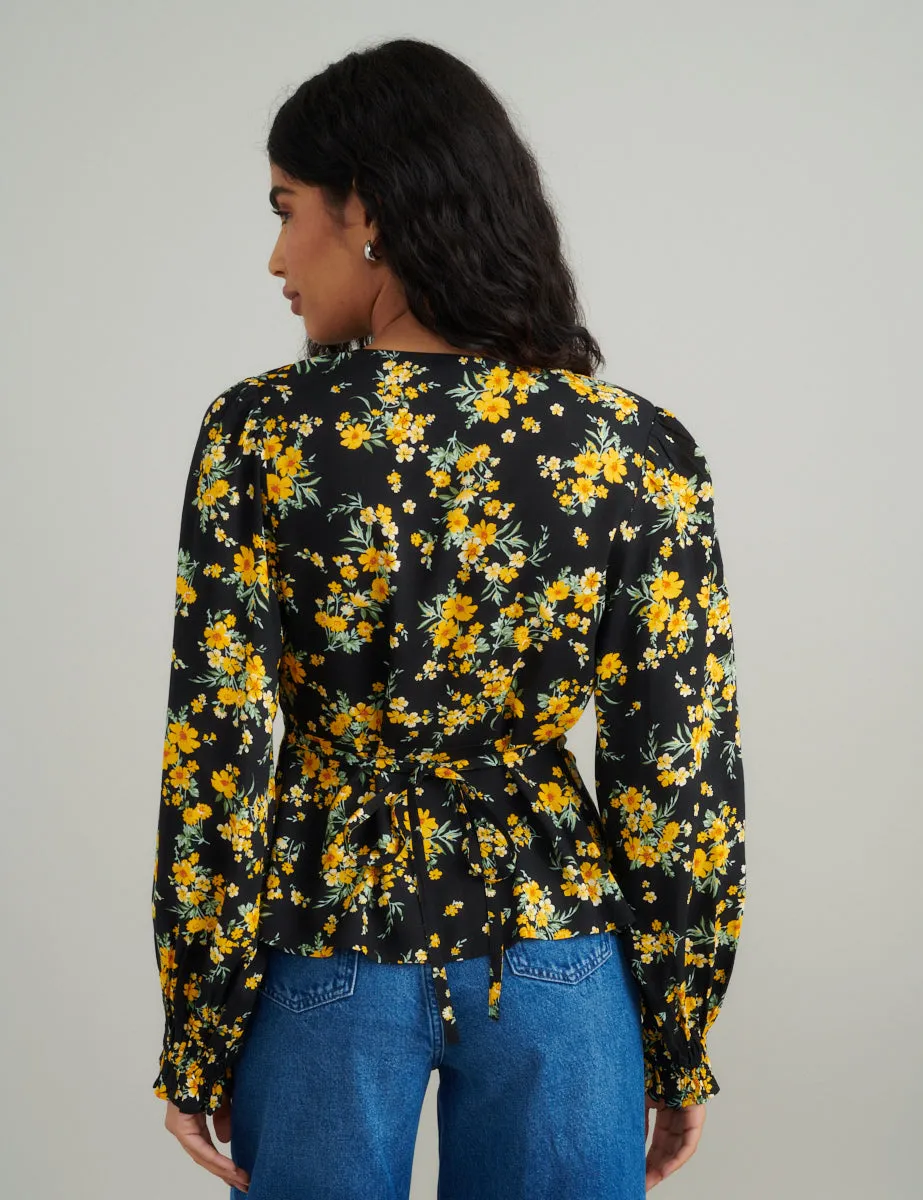 Black Floral V-Neck Blouse sold by Nobody's Child product image thumbnail 4