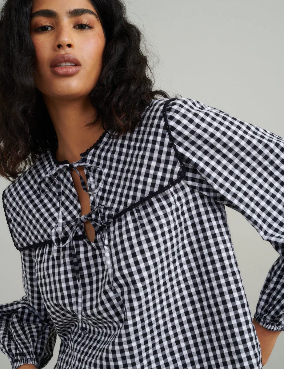 Black Gingham Collar Detail Bridy Blouse sold by Nobody's Child product image thumbnail 2