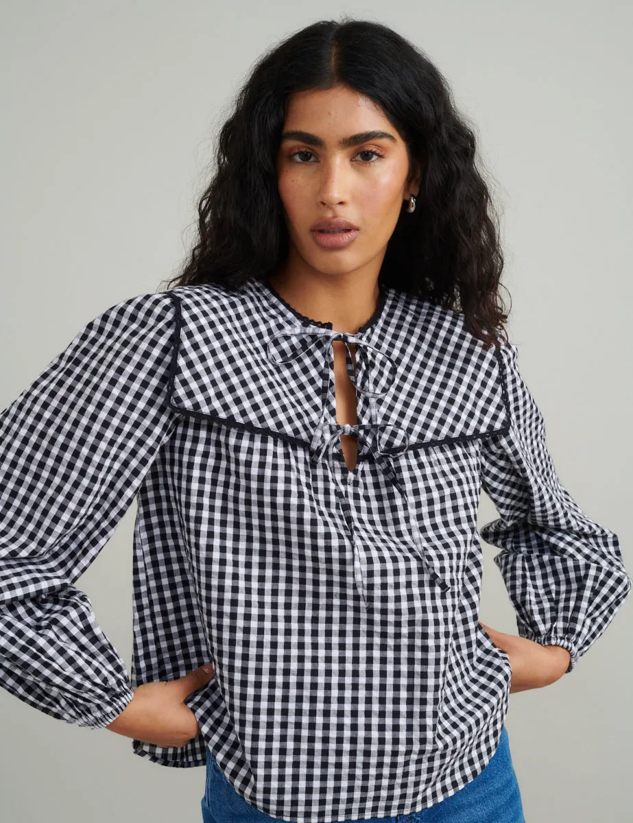 Black Gingham Collar Detail Bridy Blouse sold by Nobody's Child