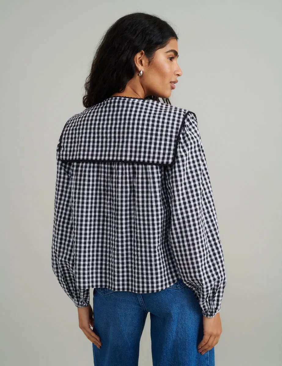 Black Gingham Collar Detail Bridy Blouse sold by Nobody's Child product image thumbnail 5