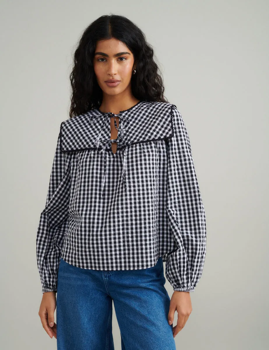 Black Gingham Collar Detail Bridy Blouse sold by Nobody's Child product image thumbnail 4