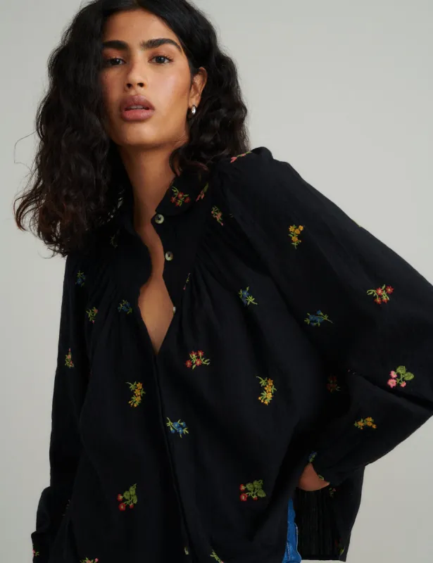 Black Floral Embroidered Blouse sold by Nobody's Child