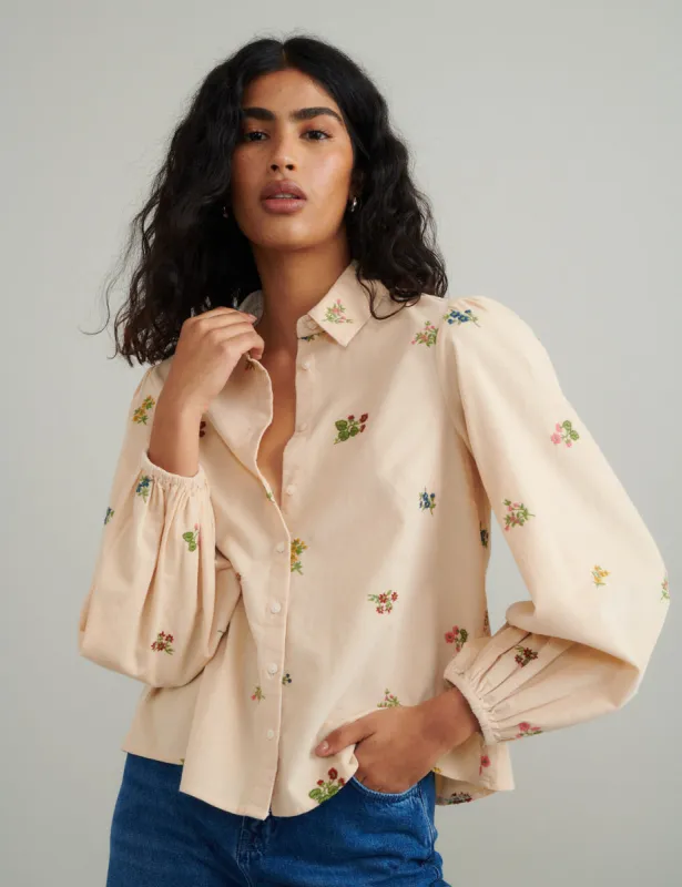 Peach Floral Embroidered Shirt sold by Nobody's Child