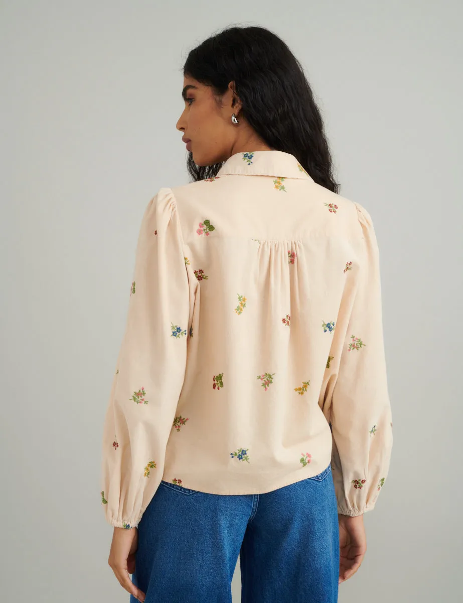 Peach Floral Embroidered Shirt sold by Nobody's Child product image thumbnail 4
