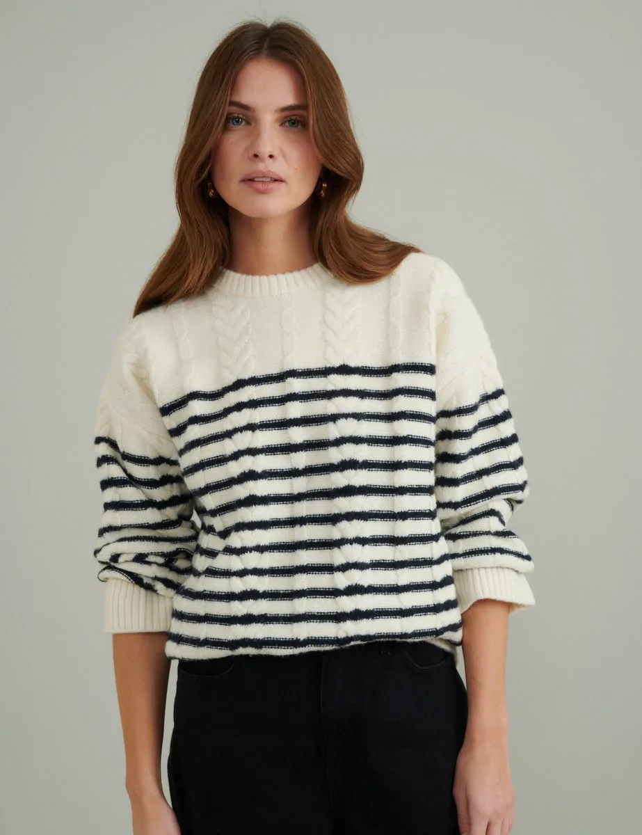 Cream and Black Striped Cable Knitted Jumper sold by Nobody's Child product image thumbnail 2