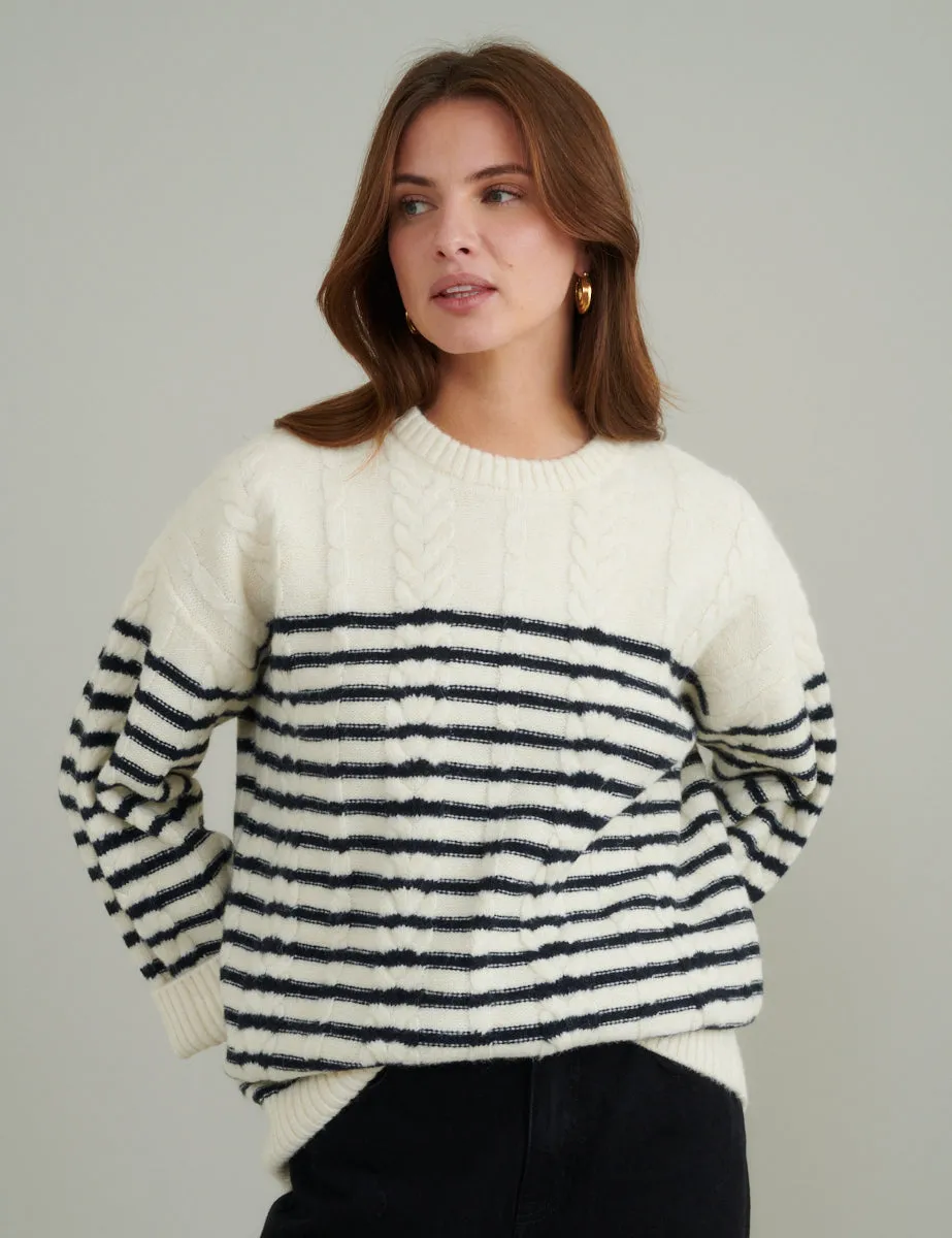 Cream and Black Striped Cable Knitted Jumper sold by Nobody's Child product image thumbnail 4