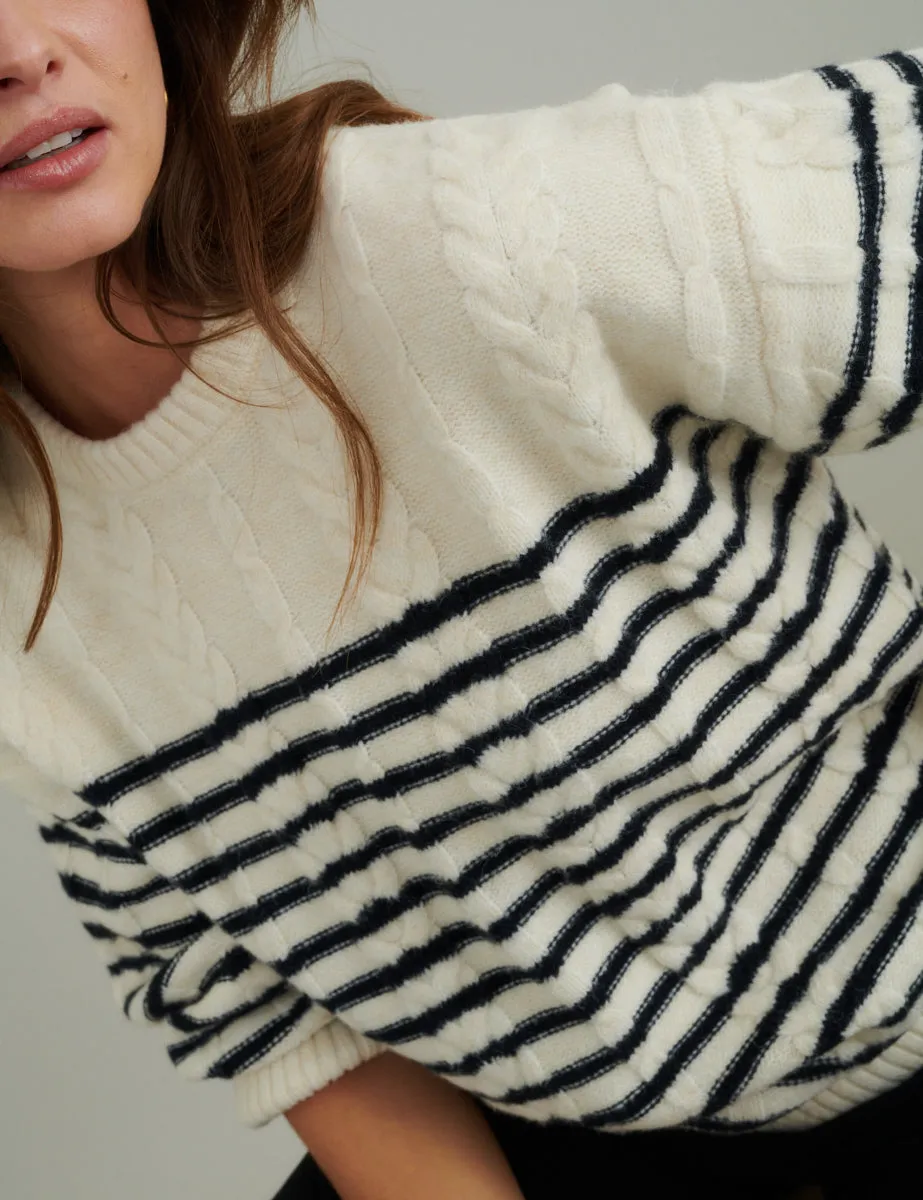 Cream and Black Striped Cable Knitted Jumper sold by Nobody's Child product image thumbnail 3