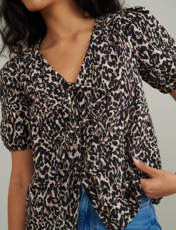 Leopard Print Tie Front Bernadetta Blouse sold by Nobody's Child