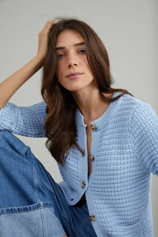 Blue Textured Knitted Cardigan sold by Nobody's Child