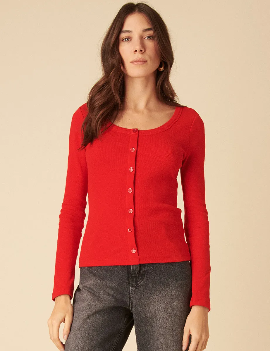 Red Scoop Neck Button Through Top sold by Nobody's Child product image thumbnail 3