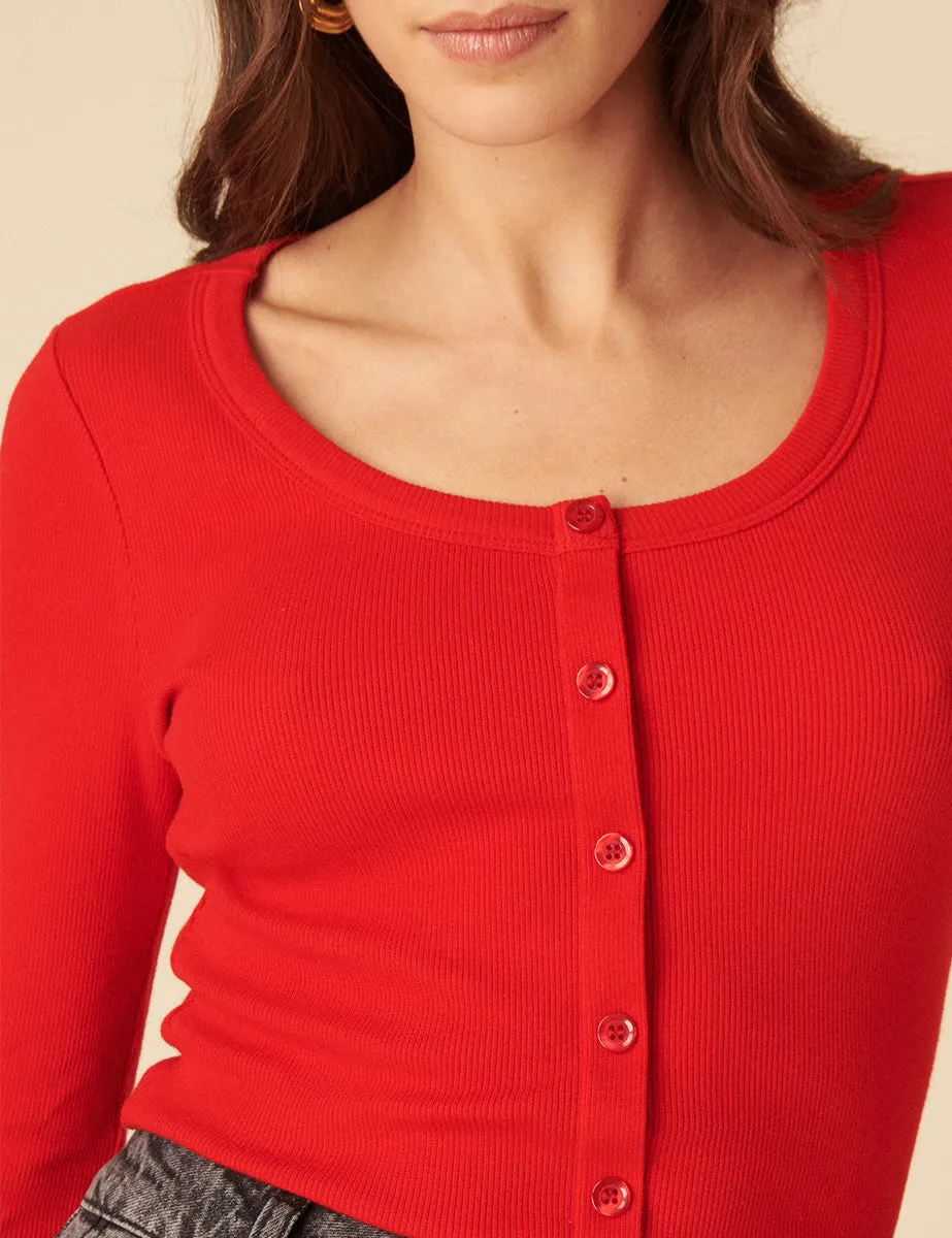 Red Scoop Neck Button Through Top sold by Nobody's Child product image thumbnail 2