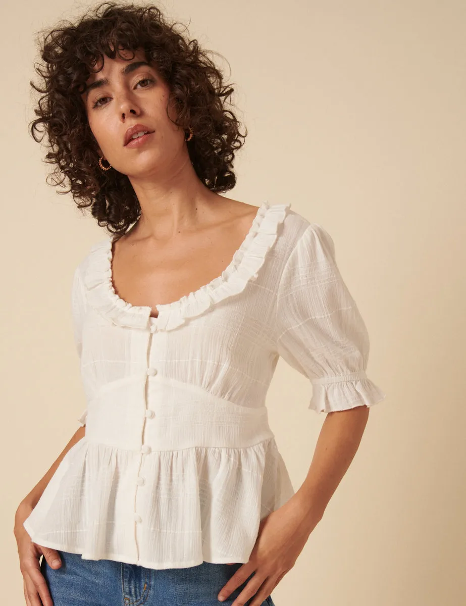 White Flossie Puff Sleeve Blouse sold by Nobody's Child
