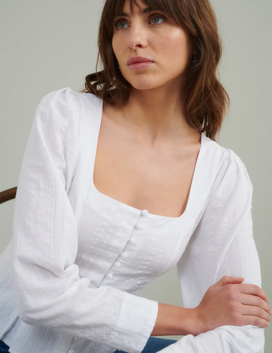 White Seersucker Button Down Blouse sold by Nobody's Child product image thumbnail 2