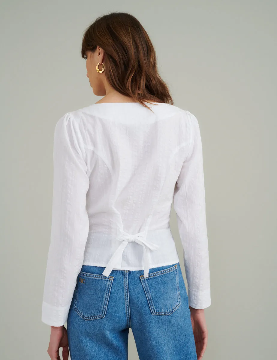 White Seersucker Button Down Blouse sold by Nobody's Child product image thumbnail 4