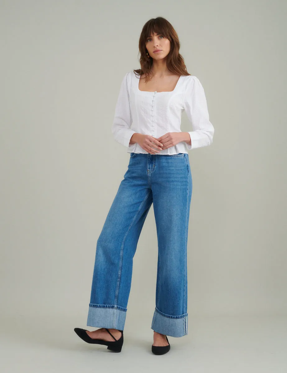 White Seersucker Button Down Blouse sold by Nobody's Child product image thumbnail 3