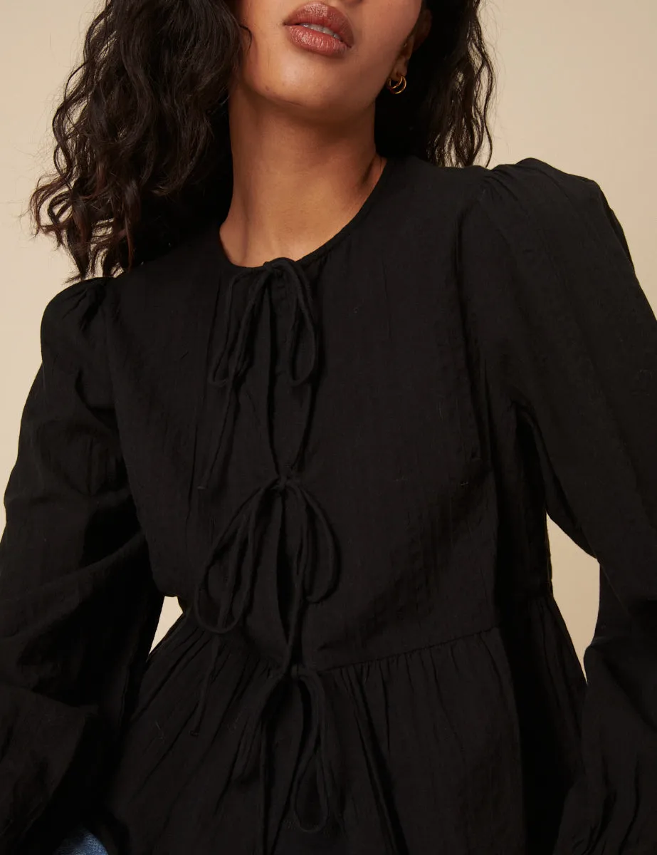 Black Tie Front Blouse sold by Nobody's Child