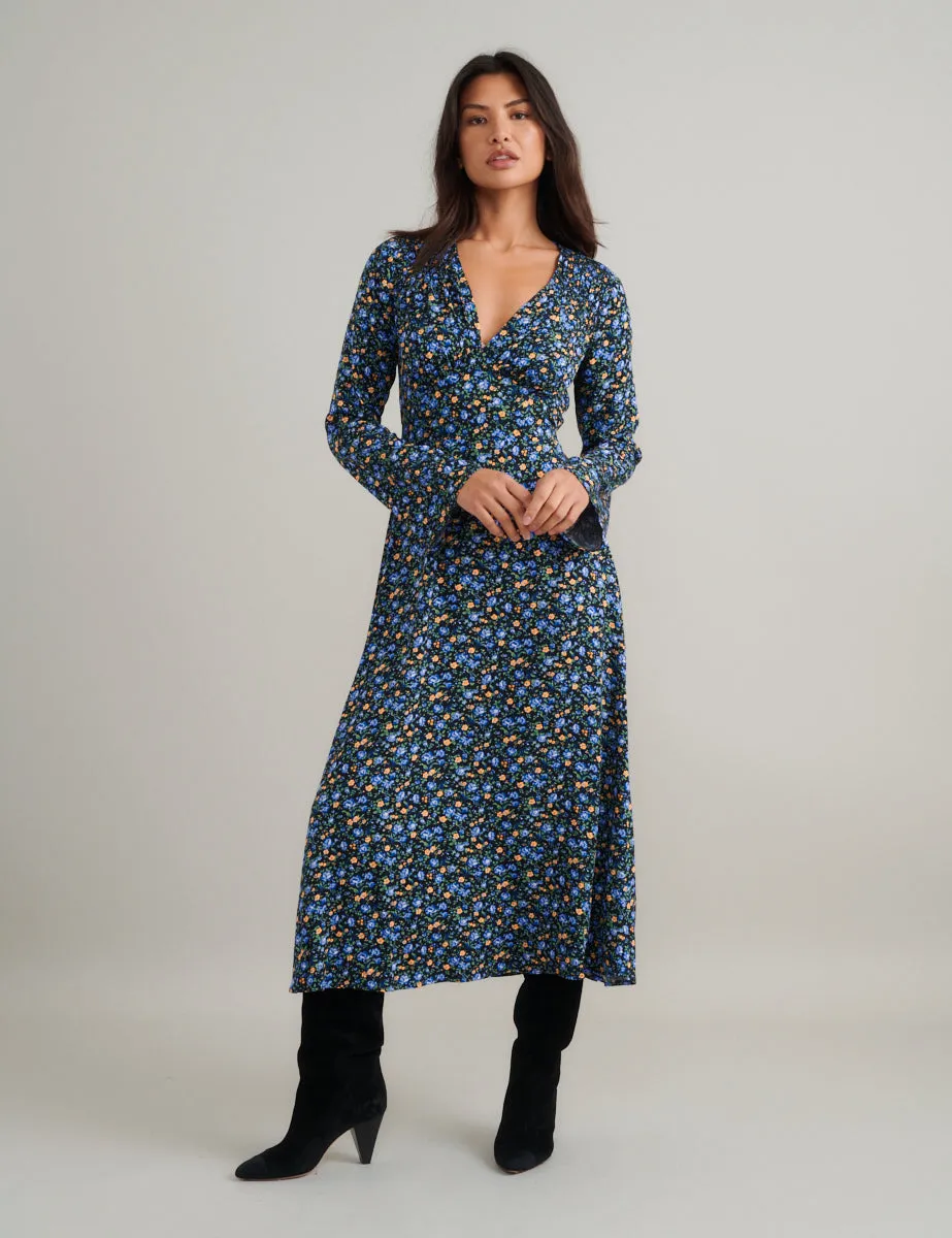 Blue Ditsy Floral Lydia Midi Dress sold by Nobody's Child product image thumbnail 3