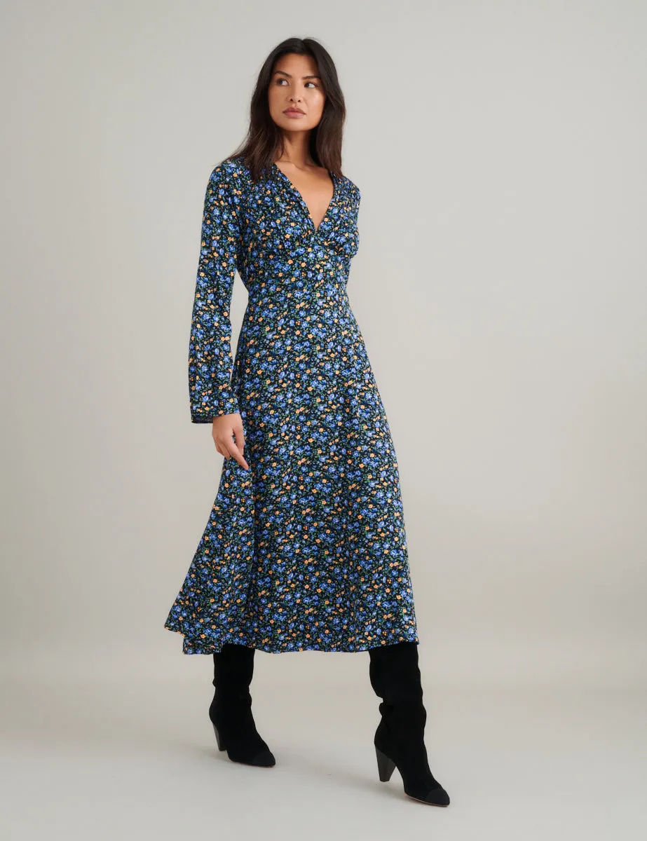 Blue Ditsy Floral Lydia Midi Dress sold by Nobody's Child