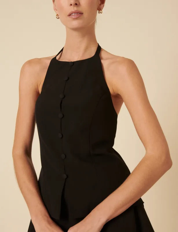 Black Halterneck Tailored Waistcoat sold by Nobody's Child
