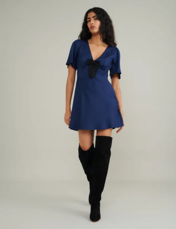 Navy Bow Front Faith Mini Dress sold by Nobody's Child