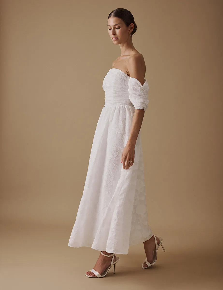 White Off The Shoulder Midi Verna Bridal Dress sold by Nobody's Child product image thumbnail 4