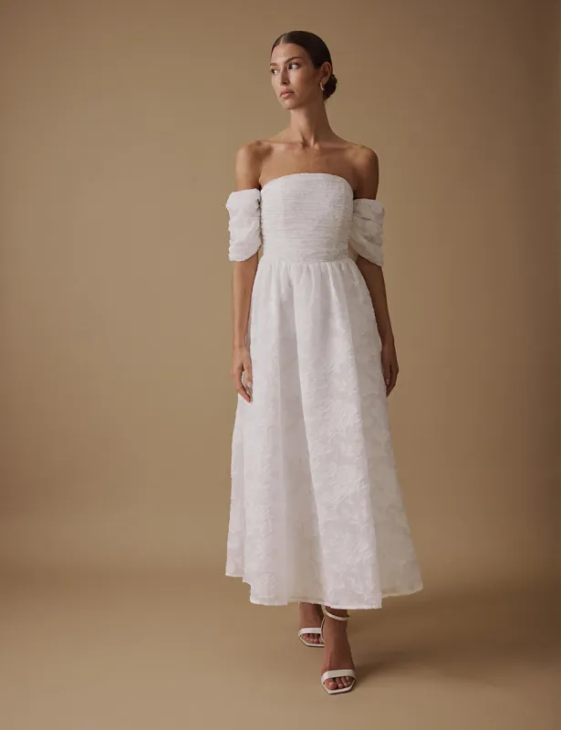 White Off The Shoulder Midi Verna Bridal Dress sold by Nobody's Child