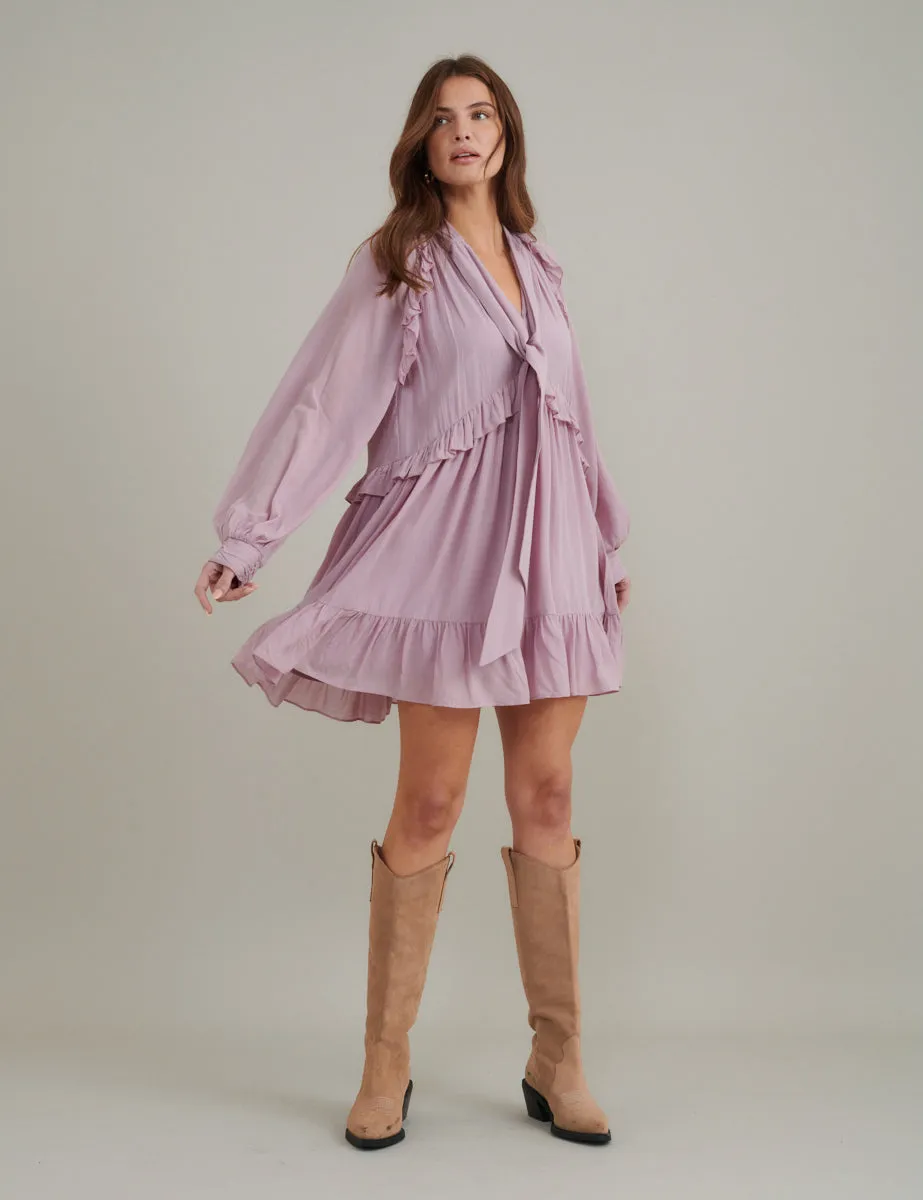 Purple Ruffle Trim Bohana Mini Dress sold by Nobody's Child product image thumbnail 3