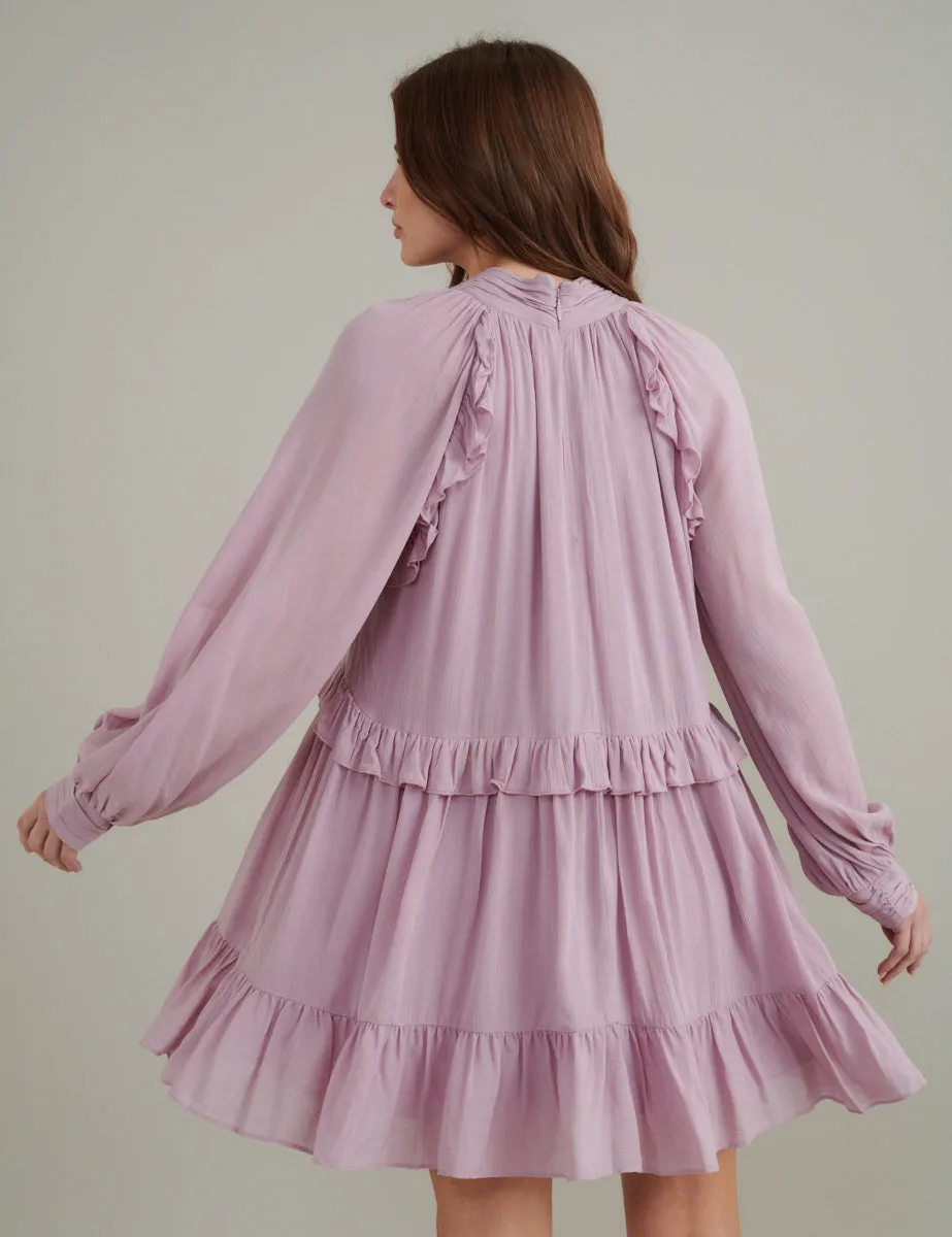 Purple Ruffle Trim Bohana Mini Dress sold by Nobody's Child product image thumbnail 4