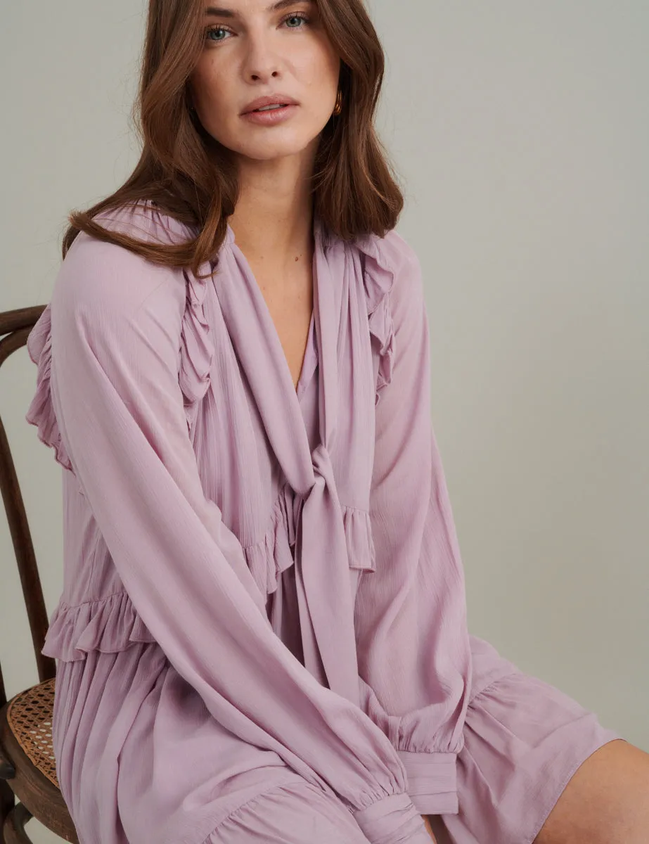 Purple Ruffle Trim Bohana Mini Dress sold by Nobody's Child product image thumbnail 5