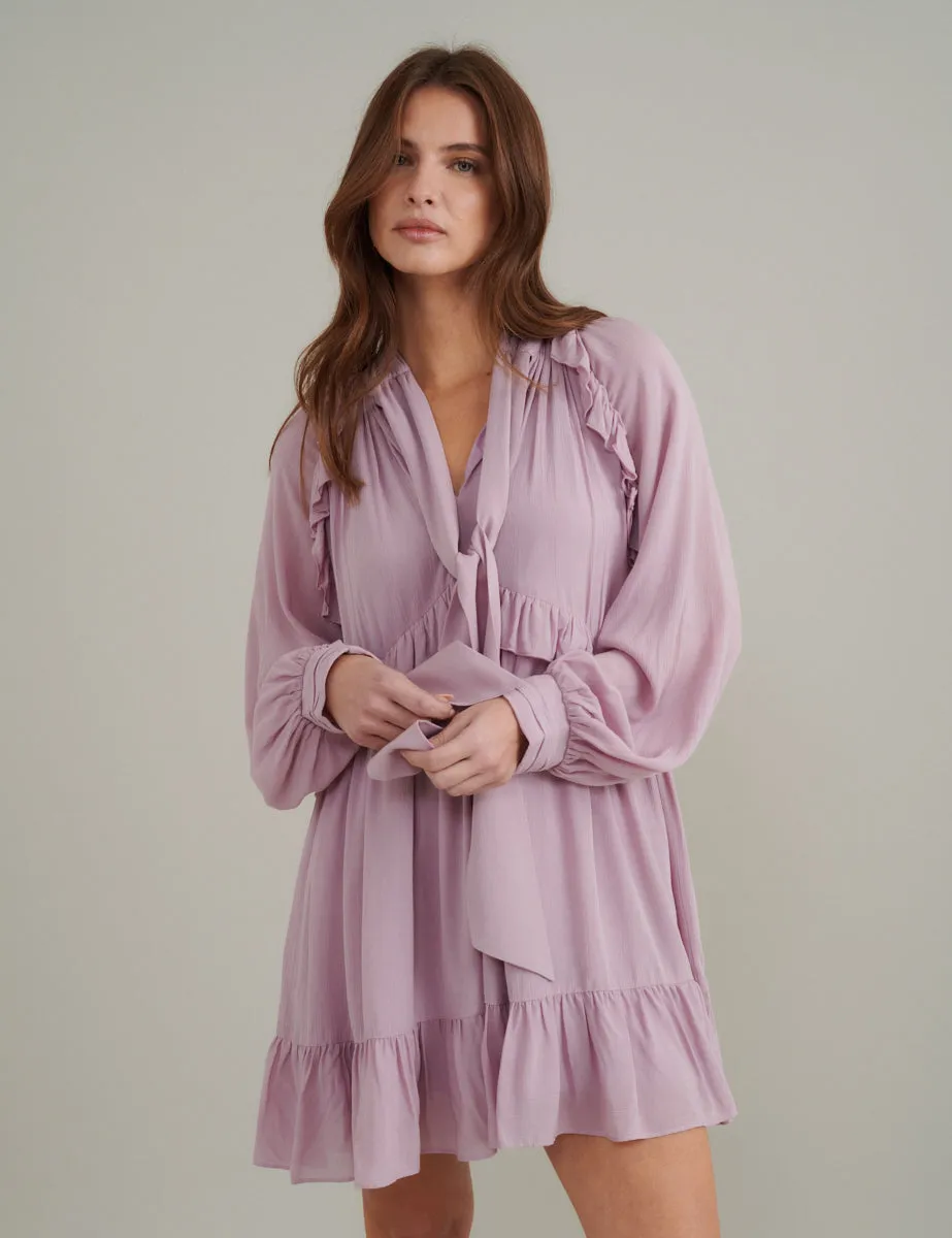 Purple Ruffle Trim Bohana Mini Dress sold by Nobody's Child product image thumbnail 2
