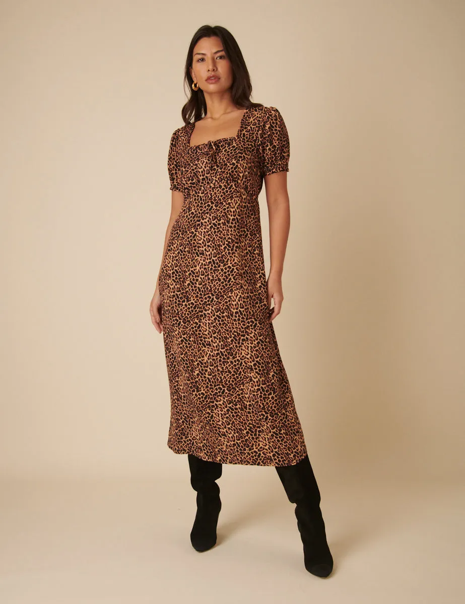 Brown Leopard Print Prarie Midi Dress sold by Nobody's Child
