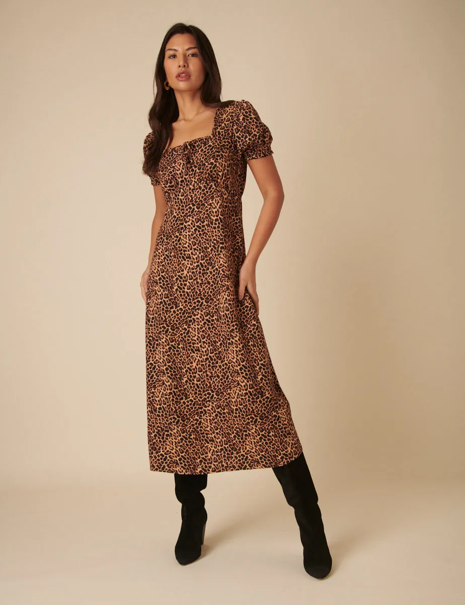 Brown Leopard Print Prarie Midi Dress sold by Nobody's Child product image thumbnail 5